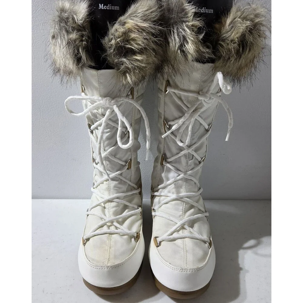 Womens Moon Boots Faux Fur Trim Lining White Size 36 US 4-5 Waterproof